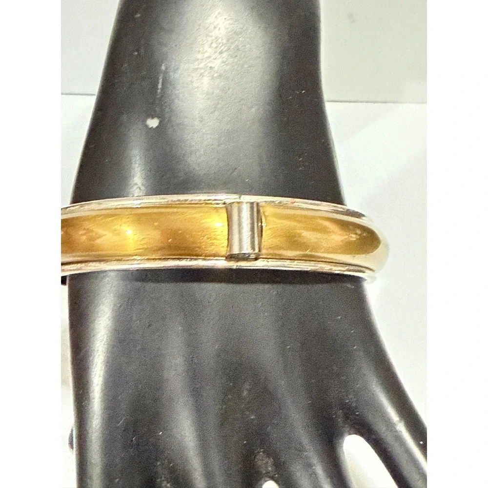 Two Tone Bangle Bracelet  8 Inch Gold Tone Silver Tone Domed Stackable Statement
